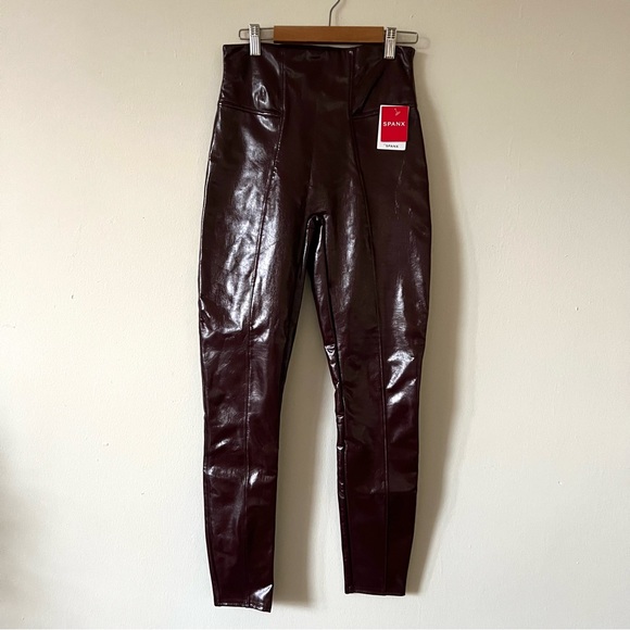 SPANX Faux Patent Leather Leggings Ruby size S - Picture 2 of 6